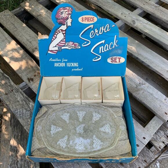 Vintage Anchor Hocking Serva-Snack set in box - Picture 1 of 9